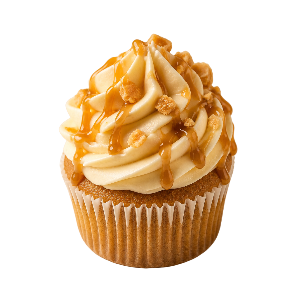 Gourmet cupcake with silky buttercream and caramel drizzle